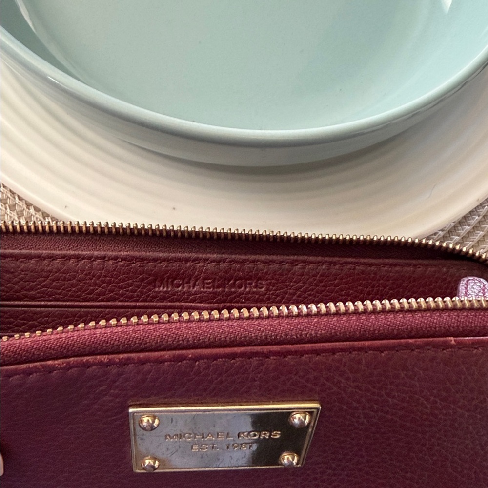 Michael Kors Maroon Leather Wallet with Gold Accents ~ MK - Picture 10 of 15